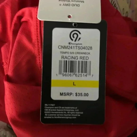 RED CHAMPION SORT TOP SZ L NWT SHORT SLEEVES SLIM FIT DUO DRY BREATHABLE STRETCH - Picture 8 of 8